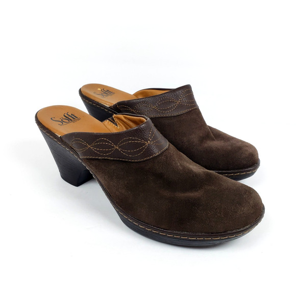 Söfft Shoes - Sofft Womens Size 10 Brown Suede Slip On Comfort 3" Heeled Mule Clog Shoes